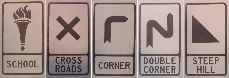 Five of the new symbols, printed up to distribute to highway authorities alongside the report. Click to enlarge