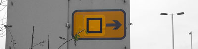Folding sign at the end of an Emergency Diversion Route. Click to enlarge
