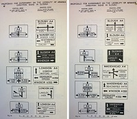 Diagrams of the experimental signs erected in Slough during the 1950s. Click to enlarge