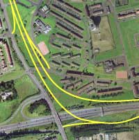 Roads planned but never built, perfectly accommodated by the surrounding houses