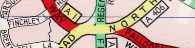 In the mid-1960s this Dunlop map still shows Charter Way, though now in white, as if it's no longer sure why it's there. Click to enlarge