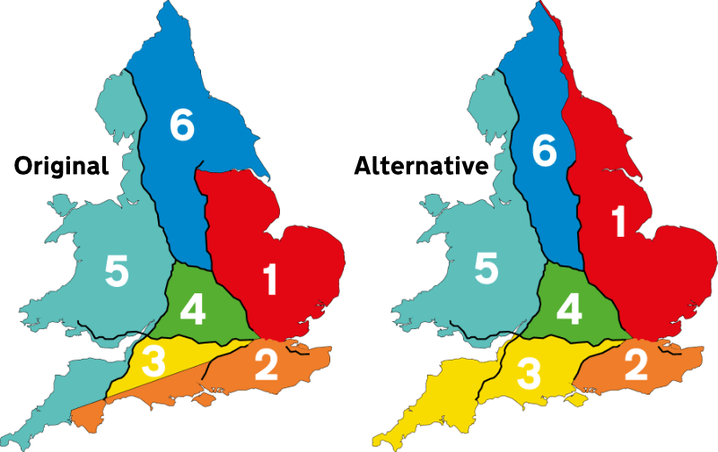 Two versions of the motorway zoning system: the original and official one on the left, and a more sketchy later version on the right. Click to enlarge