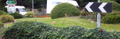 A neatly tended circular garden on the A297 near Morden