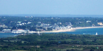 The narrow channel at Sandbanks, with Bournemouth beyond