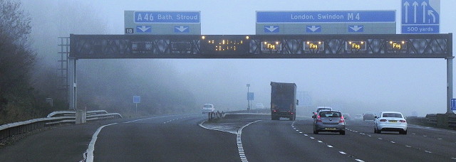 The M4 in the fog. The new 70mph limit was supposed to make motorways safe in poor visibility like this. Click to enlarge