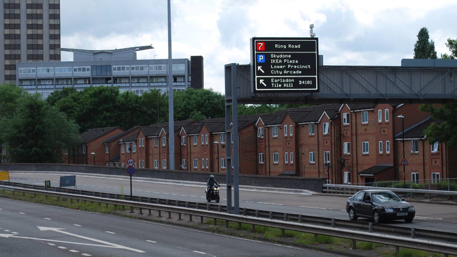This panel shows an advance direction sign for junction 7, complete with Coventry standard red junction number panel.
