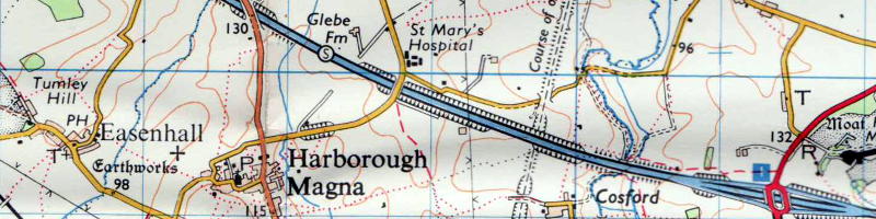 This 1974 Ordnance Survey map incorrectly shows Harborough Magna Services as being open