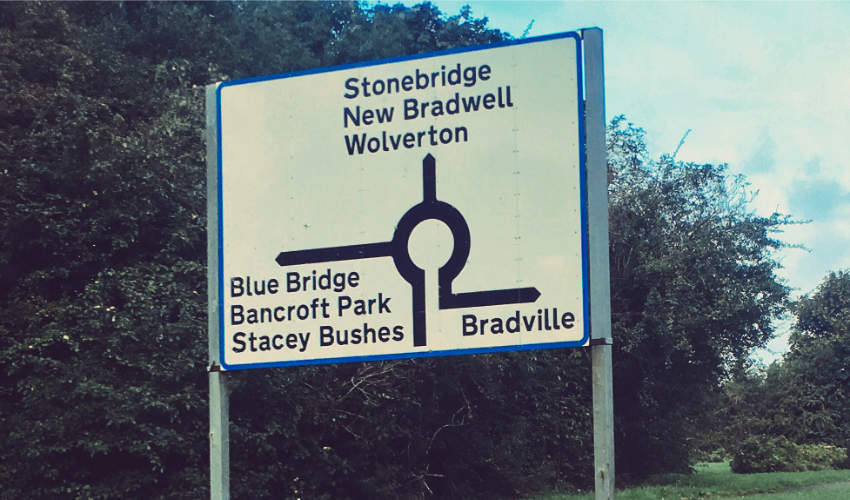 Milton Keynes still has plenty of local roundabout signs with the names of its many districts.