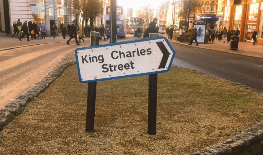 In Leeds city centre, a small sign for a small side street.