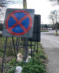 Temporary clearway signs on the A20. Click to enlarge