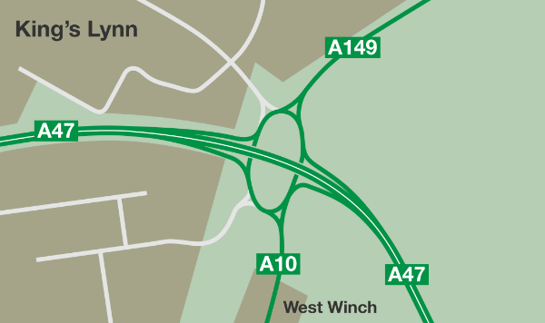 The final layout envisaged by the junction's designers in the 1970s, but never built