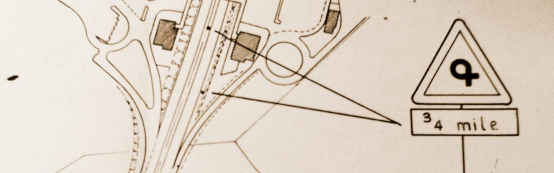 A 1968 MOT drawing shows two of the "French Horn" signs sited near Strensham services. Click to enlarge
