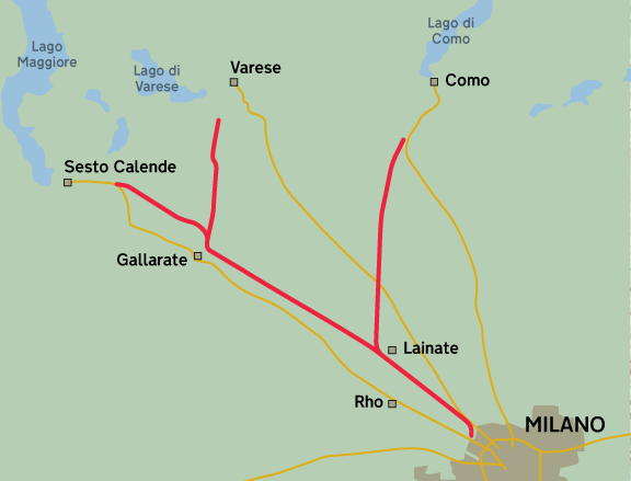 Less one road, more a small network: the Autostrada Milano-Laghi as originally built. Click to enlarge