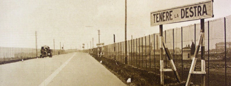 Keep Right: a series of signs offering advice about motorway etiquette as the road departs Milan. Click to enlarge