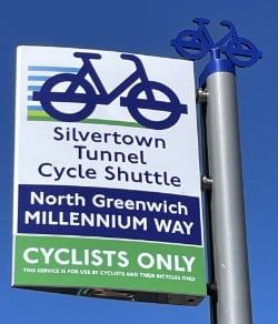 A bus stop flag for the new Shuttle. Click to enlarge