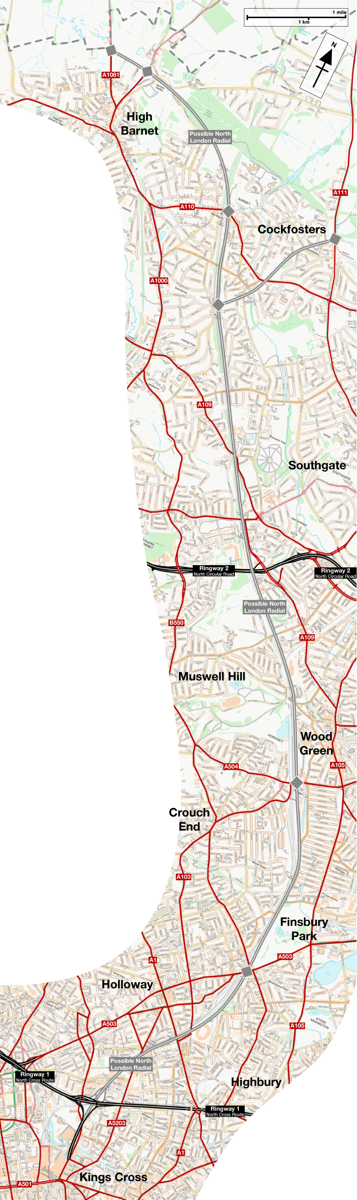 Map of the Possible North London Radial