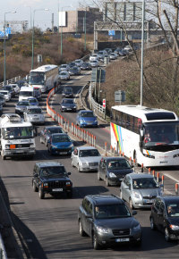 Traffic queues to leave the M1 at Staples Corner. Click to enlarge