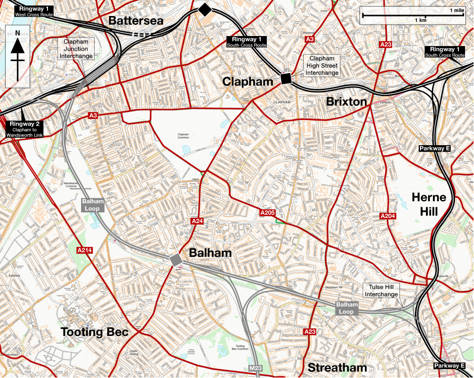 Map of Ringway 1 Balham Loop