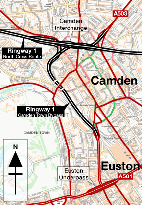 Map of Ringway 1 Camden Town Bypass