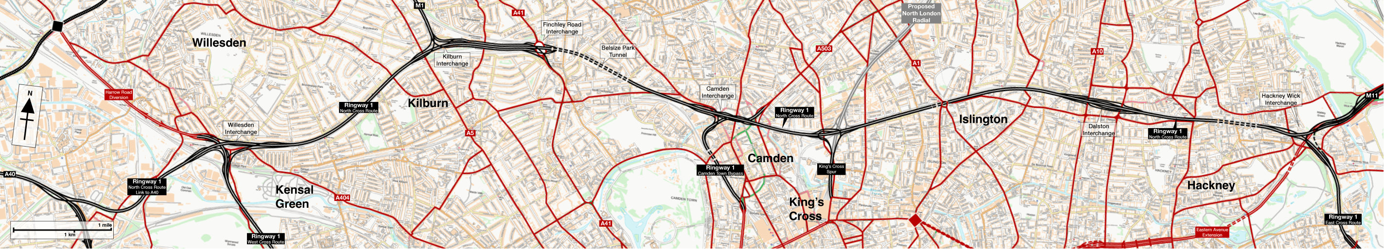 Map of Ringway 1 North Cross Route