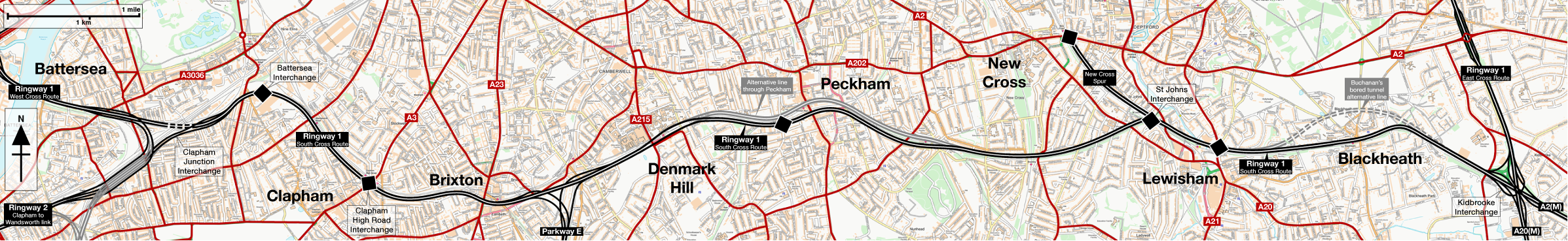 Map of Ringway 1 South Cross Route