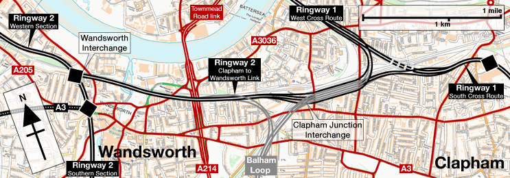 Route map of the Clapham-Wandsworth Link