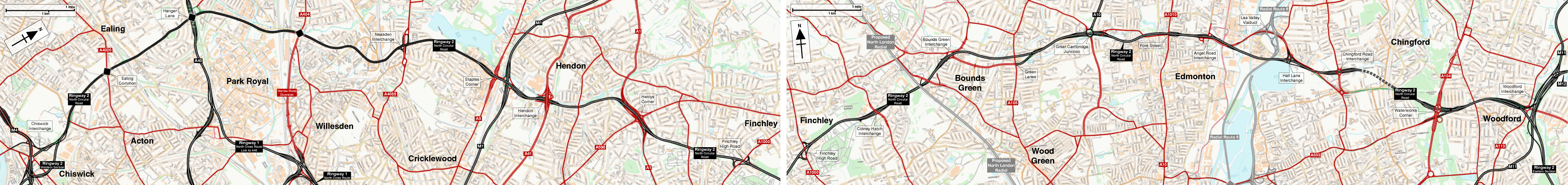 Map showing the route of Ringway 2 North Circular Road