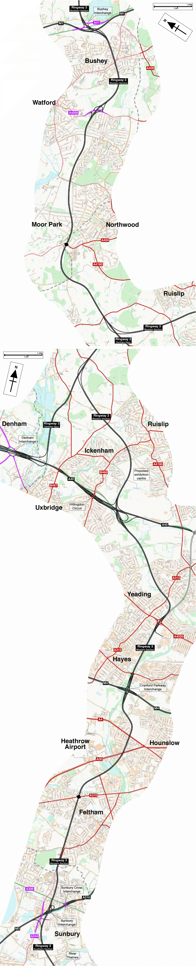 Map of the Ringway 3 Western Section