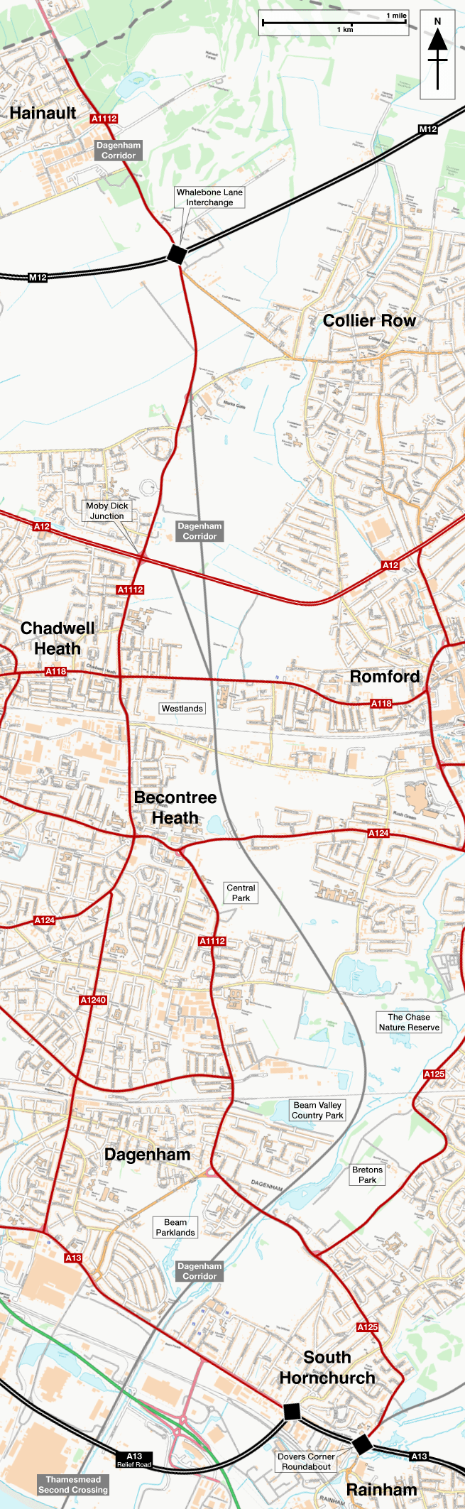 Map of the Dagenham Corridor