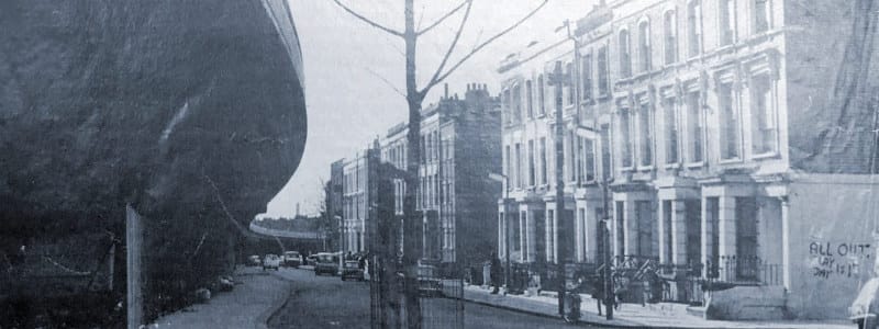 Dark and overbearing, a photograph of Acklam Road when the Westway was completed. Click to enlarge