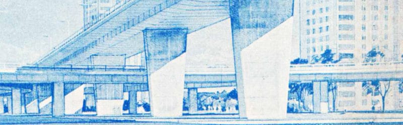 Artist's impression of the space under the Westway's roundabout - not quite the way it turned out. Click to enlarge