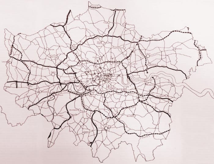 The complete map of the GLC's intended Secondary Road Network, 1970. Click to enlarge