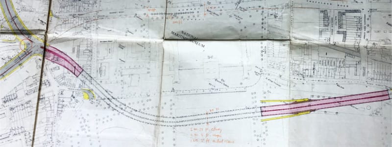 A 1967 GLC plan for the Greenwich Bypass, which indicates a cut-and-cover tunnel through the park. Click to enlarge