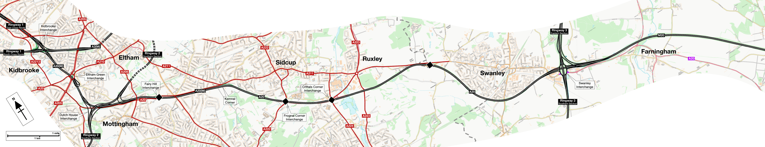 Route of A20 and A20(M)