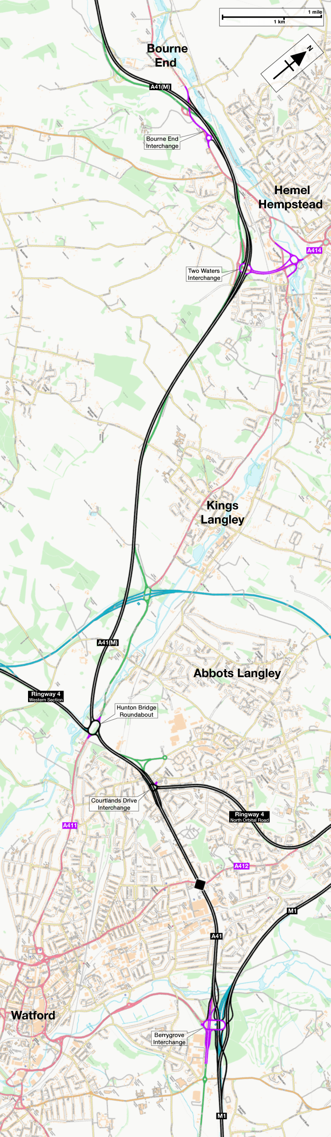 Map of the A41(M)