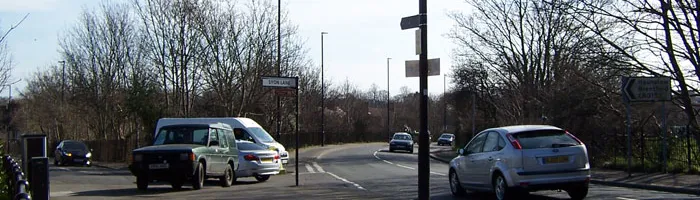 Spur Road, with the older Syon Lane branching off to the left. Click to enlarge
