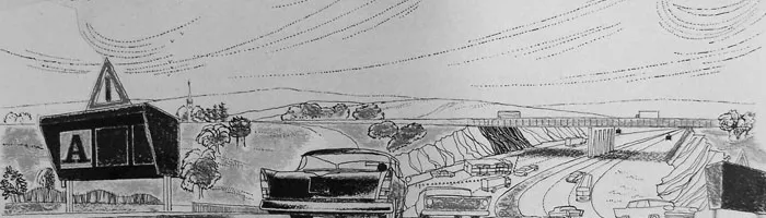 Artist's impression of an AEI motorway signal in use, from the booklet "What's Ahead?". Click to enlarge