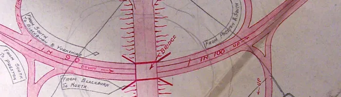 A 1943 plan for another cloverleaf junction with the A59 at Samlesbury. Click to enlarge