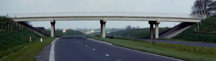 Broughton Hall Bridge in 1958, one of a series of near-identical bridges crossing the Preston Bypass that have since been replaced. Click to enlarge 