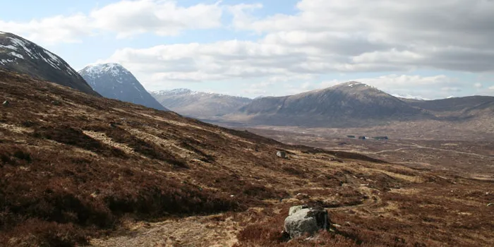 The Military Road stretches away at Kingshouse. Click to enlarge