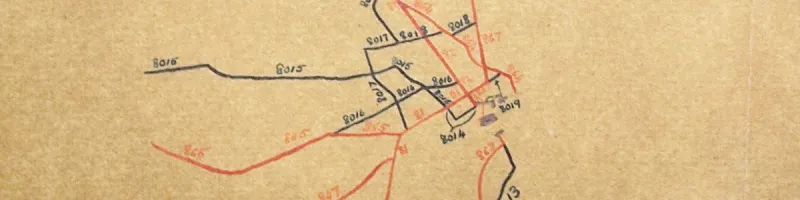 Draft A- and B-road numbers for Aberdeen, as sketched by an anonymous civil servant in the 1920s. Click to enlarge