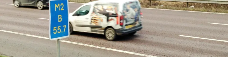 A Driver Location Sign at markerpost 55.7 on the M2's B carriageway. Click to enlarge