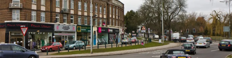 Today the A1 and A41 continue to share a congested route past houses and shops while the M1 runs alongside. Click to enlarge