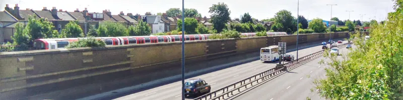 The modern A12 in Leyton, virtually an urban motorway itself - but less than half the width of the M11 as originally planned. Click to enlarge