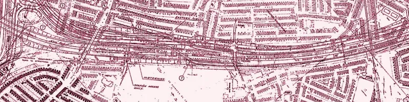 A 1968 engineering plan shows the parallel M11 and Eastern Avenue occupying a wide swathe of land alongside the Central Line at Leyton. Click to enlarge