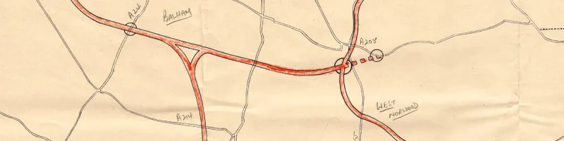 The Balham Loop in 1963, with an extension east from Tulse Hill to the A205 South Circular. Click to enlarge