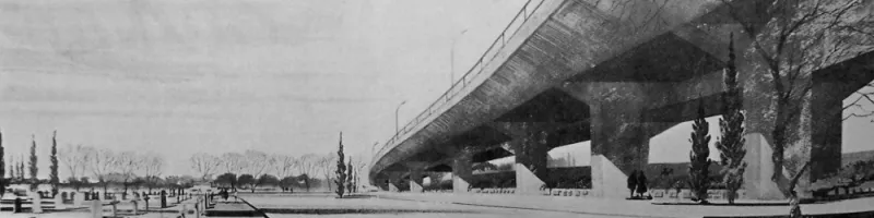 Artist's impression of the West Cross Route elevated above Kensal Green Cemetery