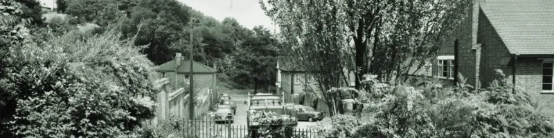 View northwards along Brickfield Cottages, Plumstead, taken on a GLC site survey in 1972. Everything in view would have been lost to the motorway, which would have run in cutting. Click to enlarge