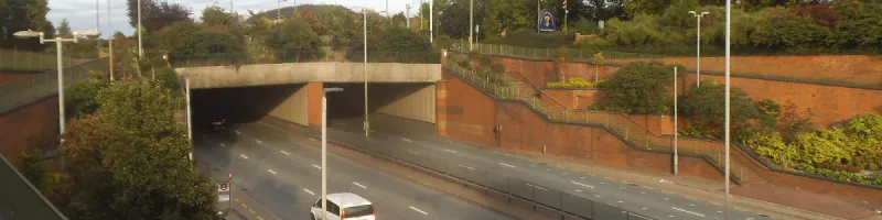 The North Circular passes under East End Road, Finchley. Despite appearances most sections that look like this date from the early 1990s. Click to enlarge