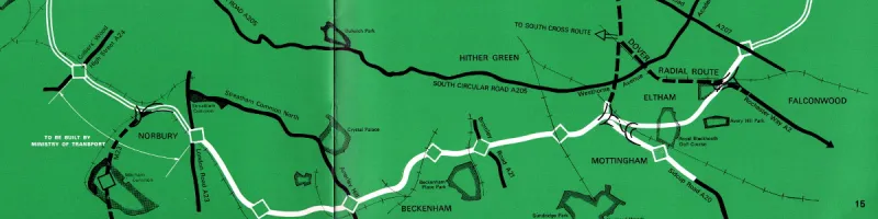 A map, from GLC publicity, showing the route of Ringway 2. Click to enlarge